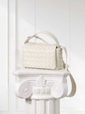 Handwoven Lambskin Leather Mini Bag – Diagonal Basketweave Crossbody | Top Handle Woven Leather Shoulder Bag