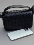 Handwoven Lambskin Leather Mini Bag – Diagonal Basketweave Crossbody | Top Handle Woven Leather Shoulder Bag