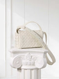 Handwoven Lambskin Leather Mini Bag – Diagonal Basketweave Crossbody | Top Handle Woven Leather Shoulder Bag