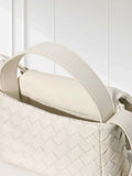 Handwoven Lambskin Leather Mini Bag – Diagonal Basketweave Crossbody | Top Handle Woven Leather Shoulder Bag