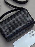 Handwoven Lambskin Leather Mini Bag – Diagonal Basketweave Crossbody | Top Handle Woven Leather Shoulder Bag