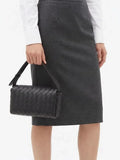 Handwoven Lambskin Leather Mini Bag – Diagonal Basketweave Crossbody | Top Handle Woven Leather Shoulder Bag