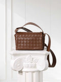 Handwoven Lambskin Leather Mini Bag – Diagonal Basketweave Crossbody | Top Handle Woven Leather Shoulder Bag