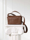 Handwoven Lambskin Leather Mini Bag – Diagonal Basketweave Crossbody | Top Handle Woven Leather Shoulder Bag