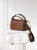Handwoven Lambskin Leather Mini Bag – Diagonal Basketweave Crossbody | Top Handle Woven Leather Shoulder Bag