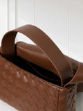 Handwoven Lambskin Leather Mini Bag – Diagonal Basketweave Crossbody | Top Handle Woven Leather Shoulder Bag