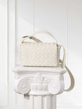 Handwoven Lambskin Leather Mini Bag – Diagonal Basketweave Crossbody | Top Handle Woven Leather Shoulder Bag