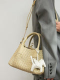 Handwoven Lambskin Leather Shoulder Bag for Women | Luxury Designer Handbag with Top Handles & Crossbody Strap