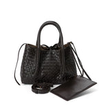 Handwoven Lambskin Leather Shoulder Bag for Women | Luxury Designer Handbag with Top Handles & Crossbody Strap