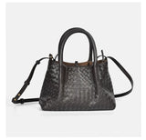 Handwoven Lambskin Leather Shoulder Bag for Women | Luxury Designer Handbag with Top Handles & Crossbody Strap