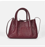 Handwoven Lambskin Leather Brown Tote Bag | Woven Soft Leather Handbag for Women | Luxury Designer Handbag with Top Handles & Crossbody Strap