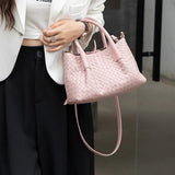 Handwoven Lambskin Leather Shoulder Bag for Women | Luxury Designer Handbag with Top Handles & Crossbody Strap