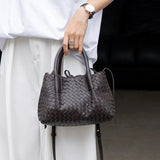 Handwoven Lambskin Leather Shoulder Bag for Women | Luxury Designer Handbag with Top Handles & Crossbody Strap