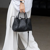 Handwoven Lambskin Leather Shoulder Bag for Women | Luxury Designer Handbag with Top Handles & Crossbody Strap