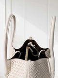 Handwoven Lambskin Leather Brown Tote Bag | Woven Soft Leather Handbag for Women | Luxury Designer Handbag with Top Handles & Crossbody Strap