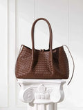Handwoven Lambskin Leather Brown Tote Bag | Woven Soft Leather Handbag for Women | Luxury Designer Handbag with Top Handles & Crossbody Strap