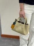 Handwoven Lambskin Leather Shoulder Bag for Women | Luxury Designer Handbag with Top Handles & Crossbody Strap