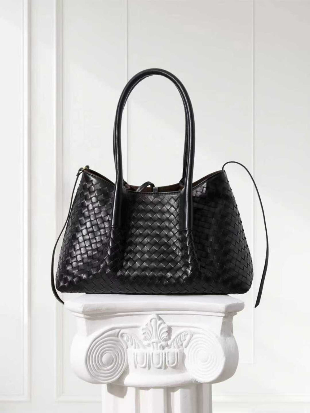 Handwoven Lambskin Leather Brown Tote Bag | Woven Soft Leather Handbag for Women | Luxury Designer Handbag with Top Handles & Crossbody Strap