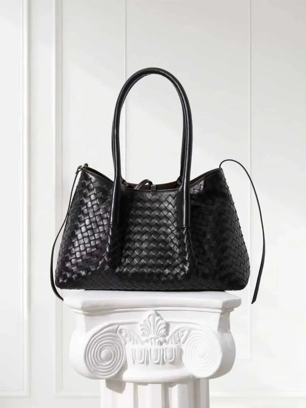 Handwoven Lambskin Leather Brown Tote Bag | Woven Soft Leather Handbag for Women | Luxury Designer Handbag with Top Handles & Crossbody Strap