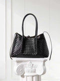 Handwoven Lambskin Leather Brown Tote Bag | Woven Soft Leather Handbag for Women | Luxury Designer Handbag with Top Handles & Crossbody Strap