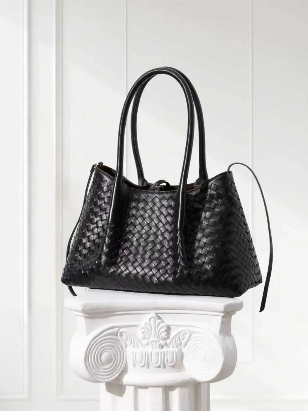 Handwoven Lambskin Leather Brown Tote Bag | Woven Soft Leather Handbag for Women | Luxury Designer Handbag with Top Handles & Crossbody Strap