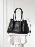 Handwoven Lambskin Leather Brown Tote Bag | Woven Soft Leather Handbag for Women | Luxury Designer Handbag with Top Handles & Crossbody Strap