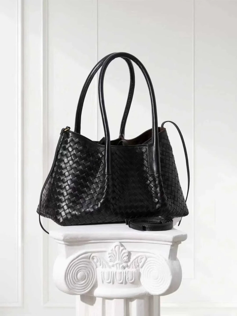 Handwoven Lambskin Leather Brown Tote Bag | Woven Soft Leather Handbag for Women | Luxury Designer Handbag with Top Handles & Crossbody Strap
