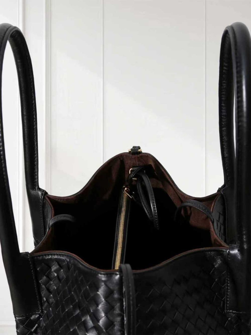 Handwoven Lambskin Leather Brown Tote Bag | Woven Soft Leather Handbag for Women | Luxury Designer Handbag with Top Handles & Crossbody Strap