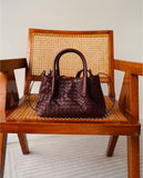 Handwoven Lambskin Leather Brown Tote Bag | Woven Soft Leather Handbag for Women | Luxury Designer Handbag with Top Handles & Crossbody Strap