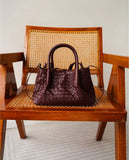 Handwoven Lambskin Leather Brown Tote Bag | Woven Soft Leather Handbag for Women | Luxury Designer Handbag with Top Handles & Crossbody Strap
