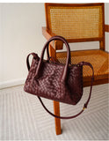 Handwoven Lambskin Leather Brown Tote Bag | Woven Soft Leather Handbag for Women | Luxury Designer Handbag with Top Handles & Crossbody Strap