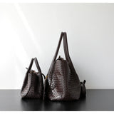 Handwoven Lambskin Leather Brown Tote Bag | Woven Soft Leather Handbag for Women | Luxury Designer Handbag with Top Handles & Crossbody Strap