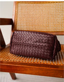 Handwoven Lambskin Leather Brown Tote Bag | Woven Soft Leather Handbag for Women | Luxury Designer Handbag with Top Handles & Crossbody Strap
