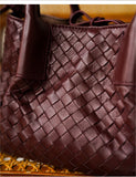 Handwoven Lambskin Leather Brown Tote Bag | Woven Soft Leather Handbag for Women | Luxury Designer Handbag with Top Handles & Crossbody Strap