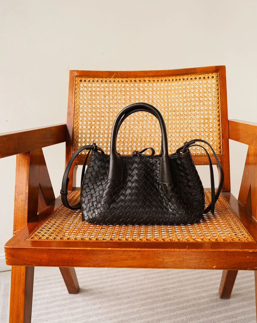 Handwoven Lambskin Leather Brown Tote Bag | Woven Soft Leather Handbag for Women | Luxury Designer Handbag with Top Handles & Crossbody Strap
