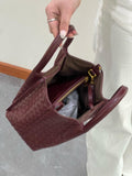 Handwoven Lambskin Leather Shoulder Bag for Women | Luxury Designer Handbag with Top Handles & Crossbody Strap