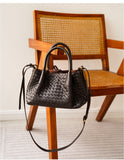 Handwoven Lambskin Leather Brown Tote Bag | Woven Soft Leather Handbag for Women | Luxury Designer Handbag with Top Handles & Crossbody Strap
