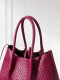 Handwoven Lambskin Leather Brown Tote Bag | Woven Soft Leather Handbag for Women | Luxury Designer Handbag with Top Handles & Crossbody Strap
