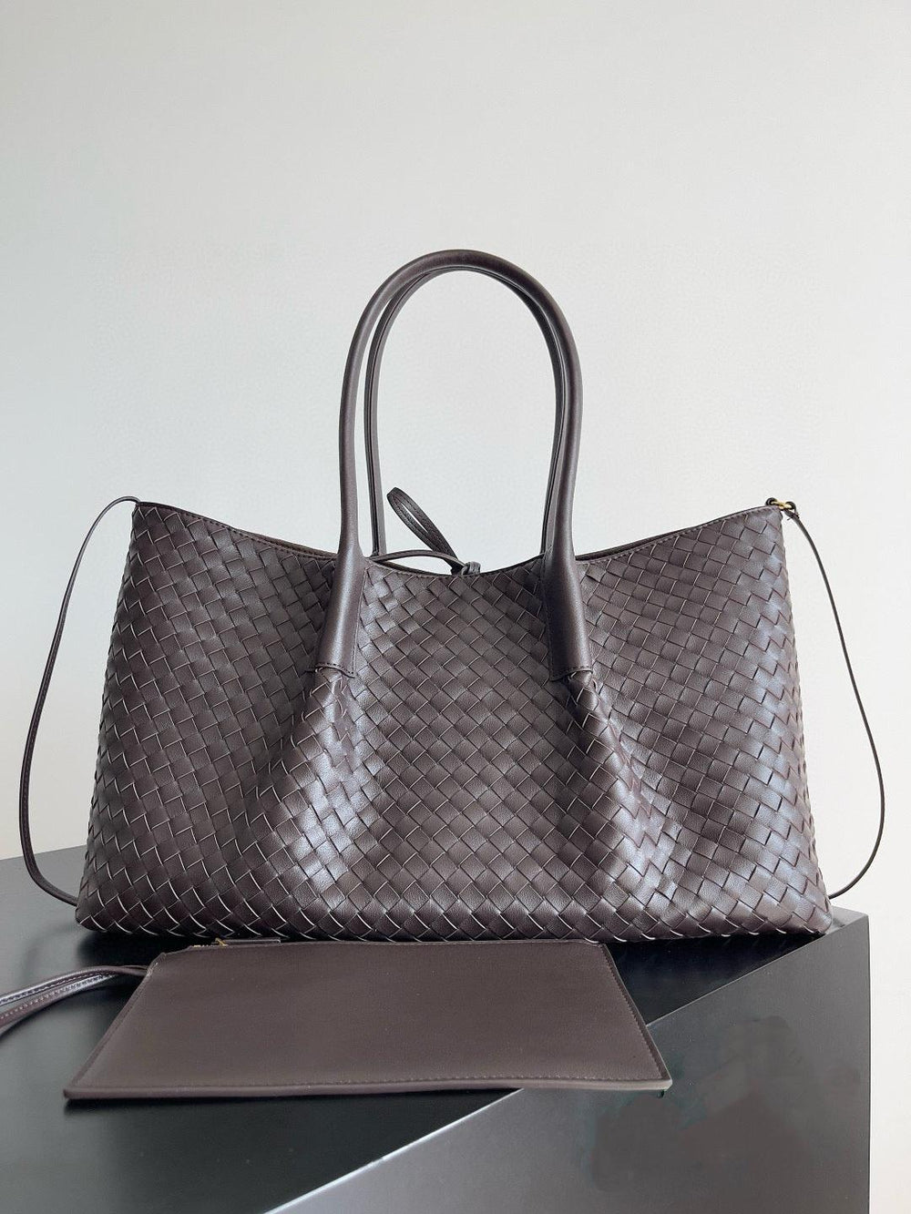 Handwoven Lambskin Leather Brown Tote Bag | Woven Soft Leather Handbag for Women | Luxury Designer Handbag with Top Handles & Crossbody Strap