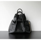 Handwoven Lambskin Leather Shoulder Bag for Women | Luxury Designer Handbag with Top Handles & Crossbody Strap