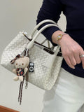 Handwoven Lambskin Leather Shoulder Bag for Women | Luxury Designer Handbag with Top Handles & Crossbody Strap