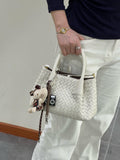 Handwoven Lambskin Leather Shoulder Bag for Women | Luxury Designer Handbag with Top Handles & Crossbody Strap