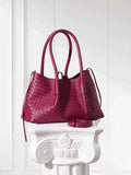 Handwoven Lambskin Leather Brown Tote Bag | Woven Soft Leather Handbag for Women | Luxury Designer Handbag with Top Handles & Crossbody Strap