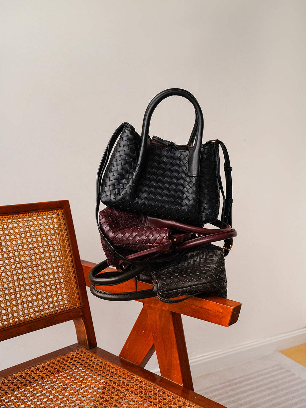 Handwoven Lambskin Leather Brown Tote Bag | Woven Soft Leather Handbag for Women | Luxury Designer Handbag with Top Handles & Crossbody Strap