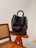 Handwoven Lambskin Leather Brown Tote Bag | Woven Soft Leather Handbag for Women | Luxury Designer Handbag with Top Handles & Crossbody Strap