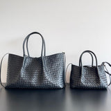 Handwoven Lambskin Leather Brown Tote Bag | Woven Soft Leather Handbag for Women | Luxury Designer Handbag with Top Handles & Crossbody Strap