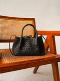 Handwoven Lambskin Leather Brown Tote Bag | Woven Soft Leather Handbag for Women | Luxury Designer Handbag with Top Handles & Crossbody Strap
