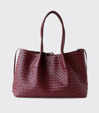 Handwoven Lambskin Leather Brown Tote Bag | Woven Soft Leather Handbag for Women | Luxury Designer Handbag with Top Handles & Crossbody Strap