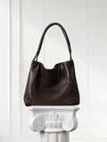 Handwoven Lambskin Leather Tote Bag for Women, Luxury Slouchy Large Shoulder Hobo Woven Tote