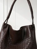 Handwoven Lambskin Leather Tote Bag for Women, Luxury Slouchy Large Shoulder Hobo Woven Tote